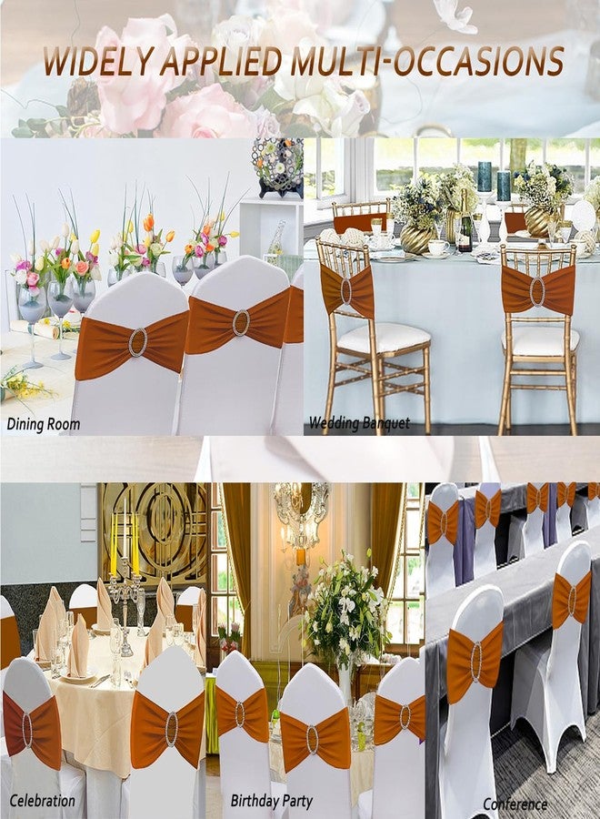 JFDYDM Terracotta Chair Sashes 50 Pack, Spandex Burnt Orange Chair Bands for Halloween Party Wedding Folding Chairs Decor, Elastic Chair Bows Ties with Buckle - Image 4